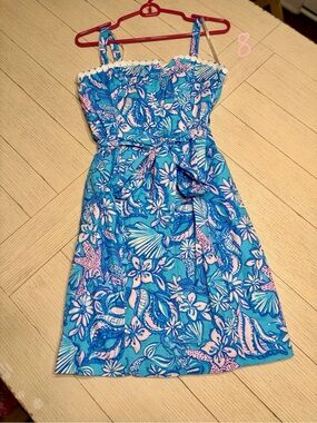 Lilly Pulitzer Blue and Pink Floral Strap Sundress